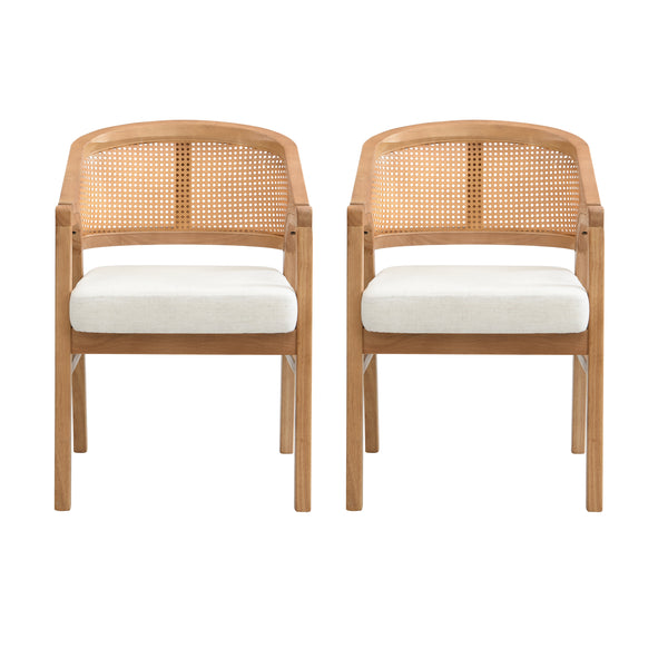 gdf studio Malaneta Wooden Frame Dining Chair with rattan back set of 2