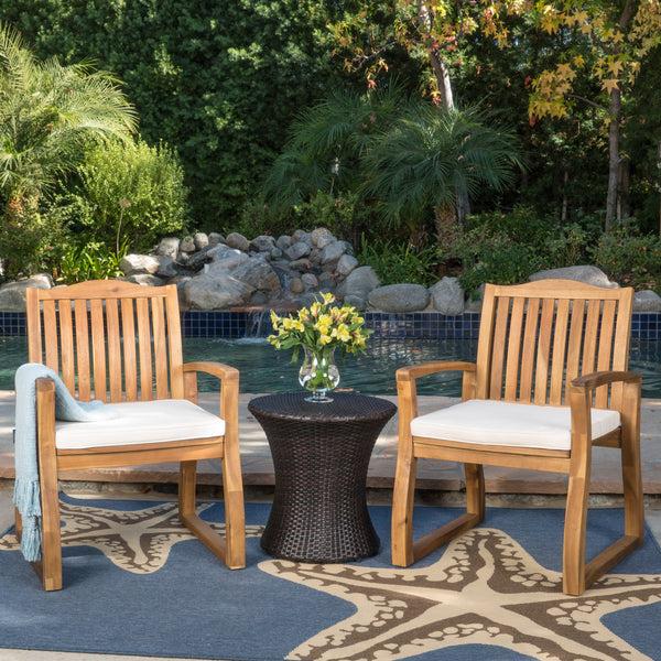 Gdf Studio Malibu Outdoor Acacia Wood 3 Piece Chat Set With Wicker Table