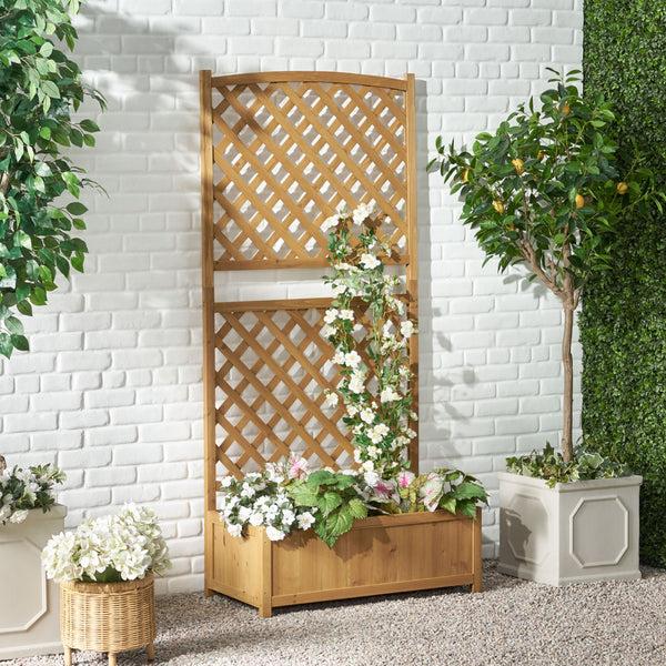 Gdf Studio Mallett Traditional Rectangular Firwood Planter Box With Trellis