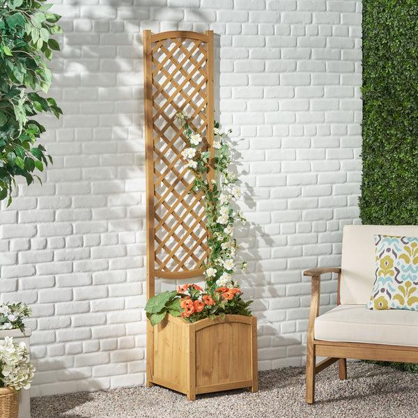 Gdf Studio Mallett Traditional Square Firwood Planter Box With Trellis