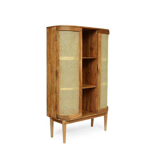 gdf studio Malquin Handmade Acacia Wood and Cane 3 Shelf Bookcase Natural