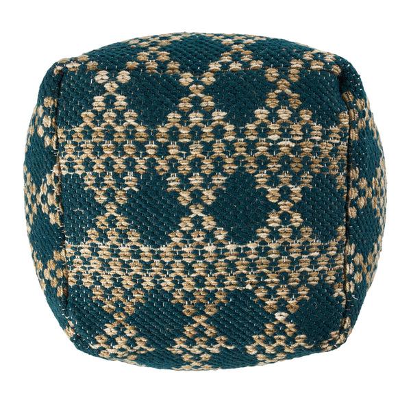Gdf Studio Mamie Boho Diamond Pattern Teal And Beige Yarn Cube Pouf