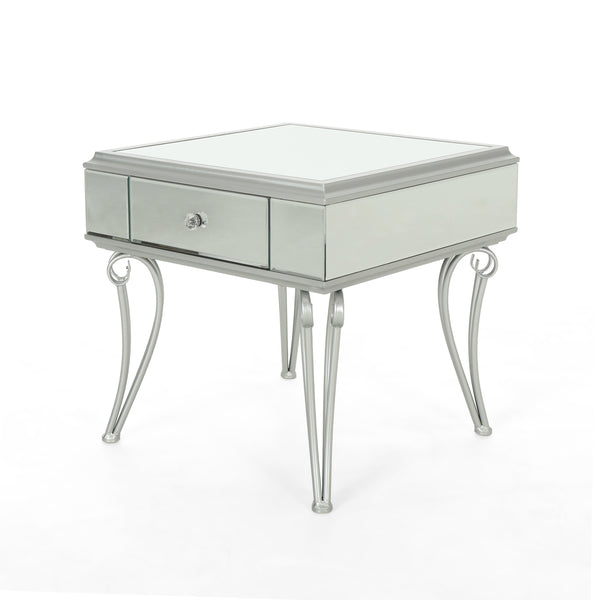 Gdf Studio Mamie Modern Mirrored Accent Table With Drawer Tempered Glass