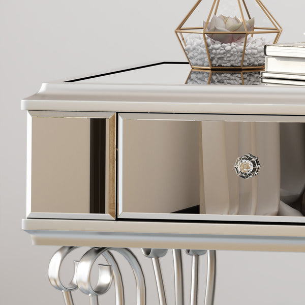 Gdf Studio Mamie Modern Mirrored Accent Table With Drawer Tempered Glass