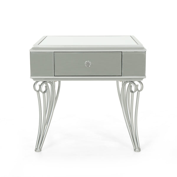 gdf studio Mamie Modern Mirrored Accent Table with Drawer Tempered Glass
