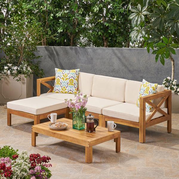 Gdf Studio Mamie Outdoor Acacia Wood 5 Piece Sofa Set