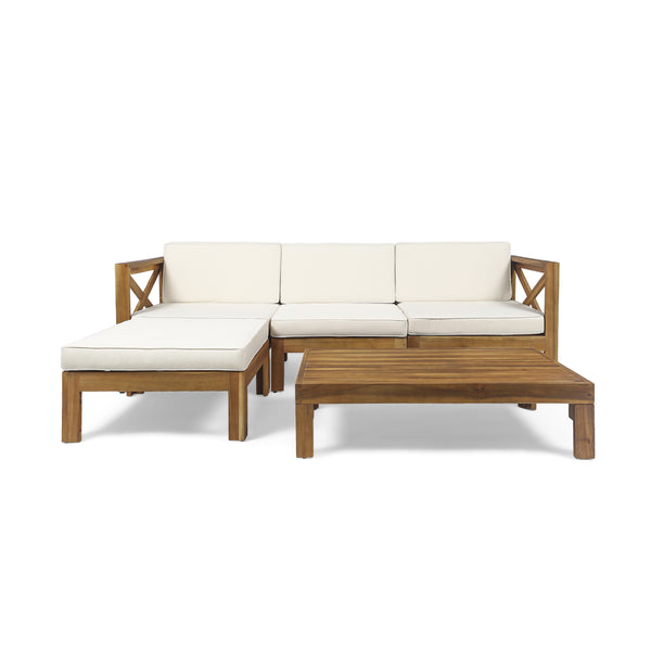 gdf studio Mamie Outdoor Acacia Wood 5 Piece Sofa Set
