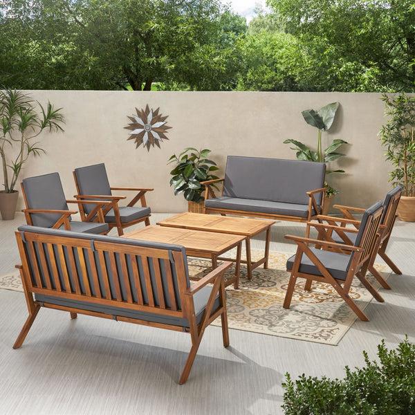 Gdf Studio Manarola Outdoor 8 Seater Acacia Wood Chat Set With Coffee Table