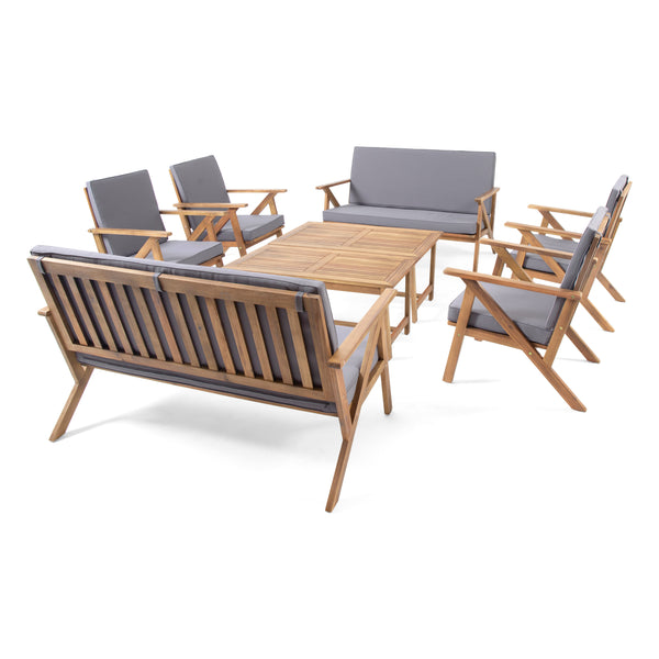 gdf studio Manarola Outdoor 8 Seater Acacia Wood Chat Set with Coffee Table