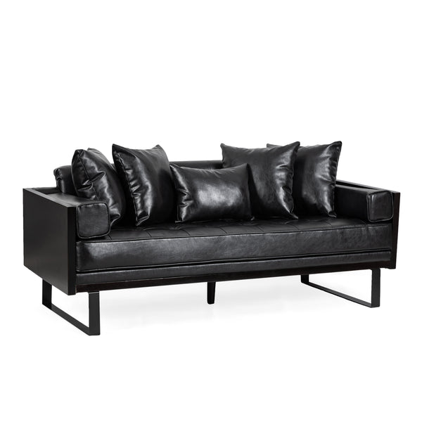 Gdf Studio Manbow Contemporary Faux Leather Upholstered Oversized Loveseat With Accent Pillows