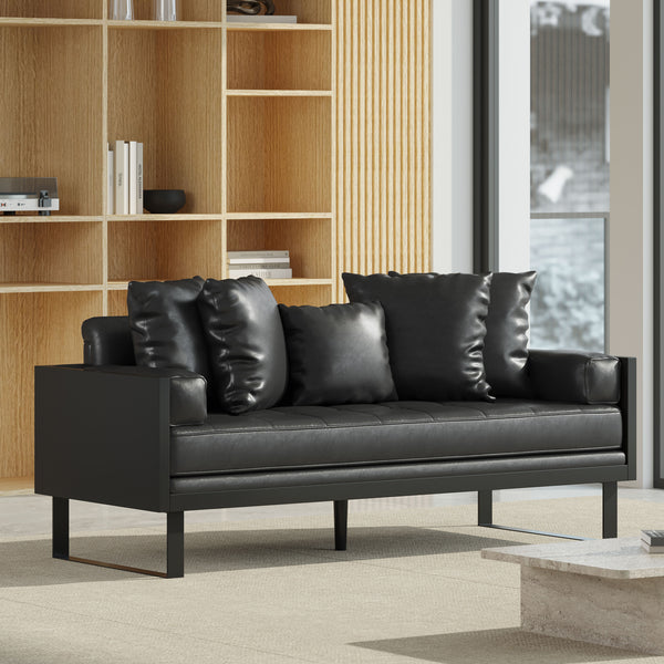 Gdf Studio Manbow Contemporary Faux Leather Upholstered Oversized Loveseat With Accent Pillows