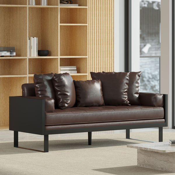 gdf studio Manbow Contemporary Faux Leather Upholstered Oversized Loveseat with Accent Pillows