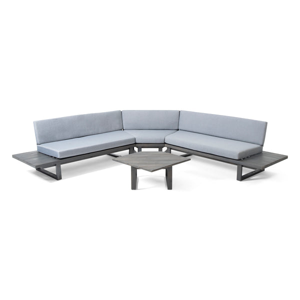gdf studio Manna Outdoor Acacia Wood 5 Seater Sectional Sofa Set with Water-Resistant Cushions