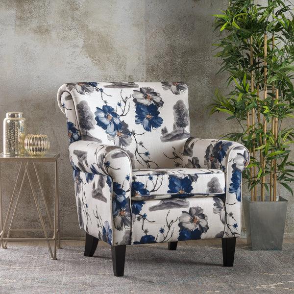 Gdf Studio Manon Blue & White Floral Print Fabric Club Chair