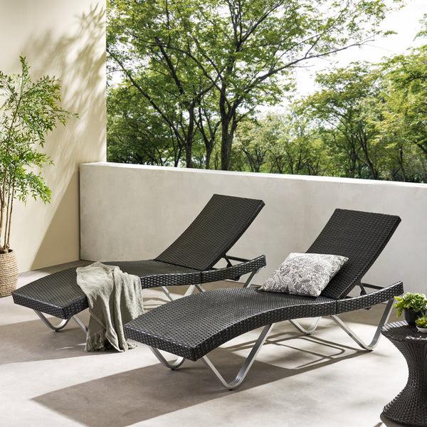 Gdf Studio Manuela Outdoor Brown Wicker Aluminum Chaise Lounge Chair