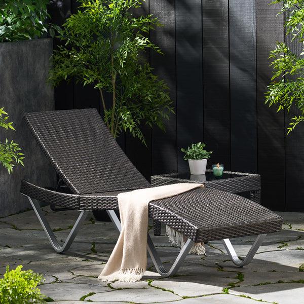 gdf studio Manuela Outdoor Brown Wicker Aluminum Chaise Lounge Chair