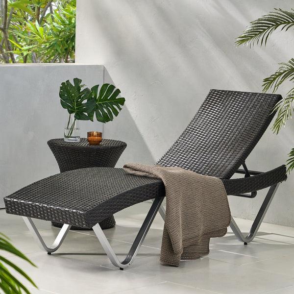 Gdf Studio Manuela Outdoor Multi Brown Wicker Chaise Lounge With Table