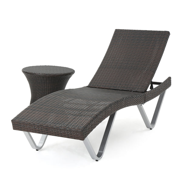 gdf studio Manuela Outdoor Multi Brown Wicker Chaise Lounge with Table