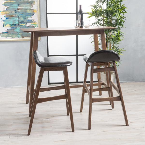 Gdf Studio Margaret Mid-Century Modern 3 Piece Wood Finish Bar Set With Upholstered Seating