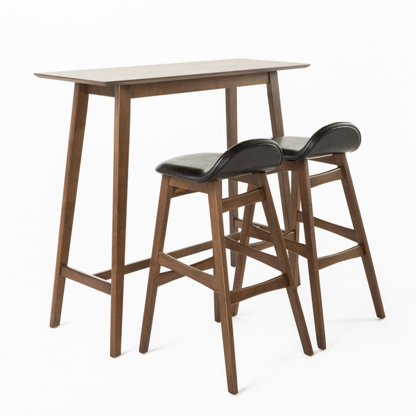 gdf studio Margaret Mid-Century Modern 3 Piece Wood Finish Bar Set with Upholstered Seating
