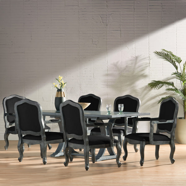 Gdf Studio Maria French Country Fabric Upholstered Wood 7 Piece Expandable Dining Set