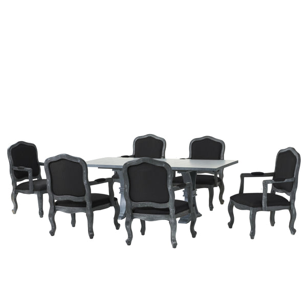 gdf studio Maria French Country Fabric Upholstered Wood 7 Piece Expandable Dining Set