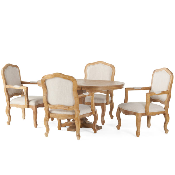 Gdf Studio Maria French Country Wood 5-Piece Expandable Oval Dining Set