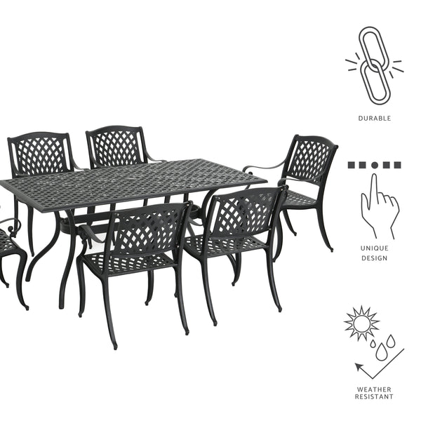 Gdf Studio Marietta 7-piece Black Cast Aluminum Outdoor Dining Set