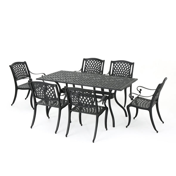 gdf studio Marietta 7-piece Black Cast Aluminum Outdoor Dining Set