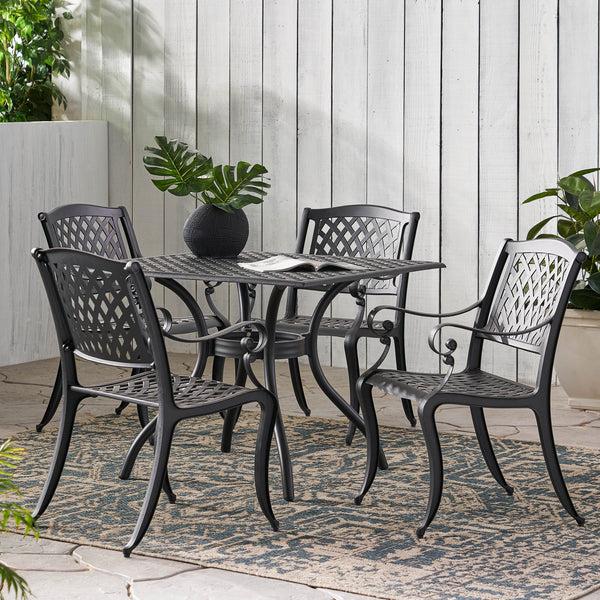 Gdf Studio Marietta Traditional Outdoor 5-Piece Black Sand Cast Aluminum Dining Set