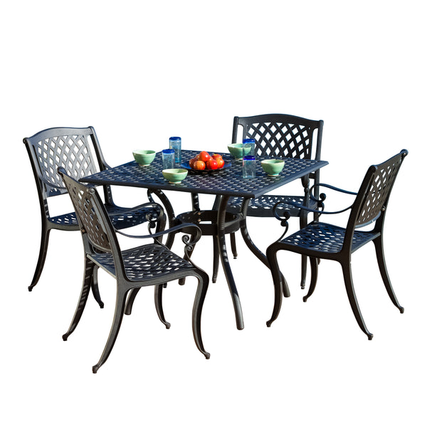 gdf studio Marietta Traditional Outdoor 5-Piece Black Sand Cast Aluminum Dining Set