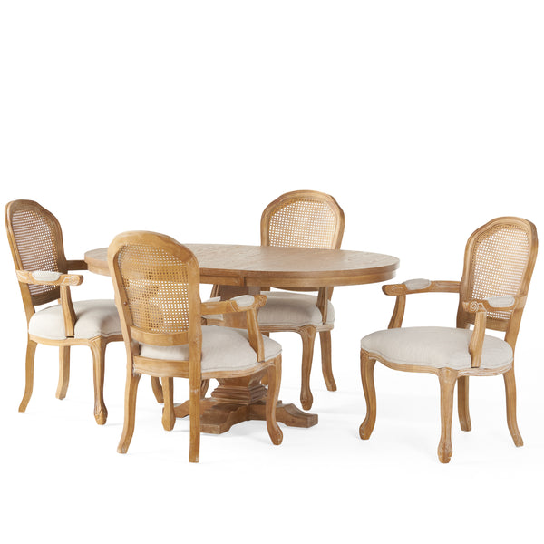 gdf studio Mariette French Country Wood and Cane 5 Piece Expandable Oval Dining Set