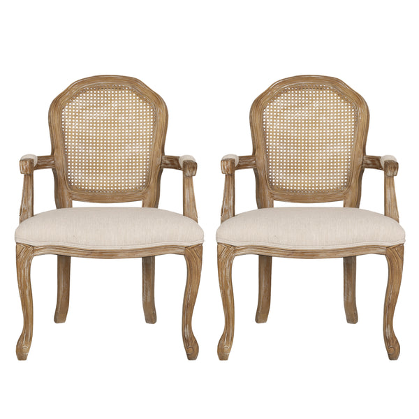 Gdf Studio Mariette French Country Wood And Cane Upholstered Dining Chair Set Of 2