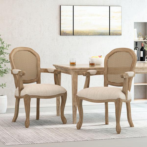 Gdf Studio Mariette French Country Wood And Cane Upholstered Dining Chair Set Of 2