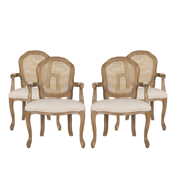 Gdf Studio Mariette French Country Wood And Cane Upholstered Dining Chair Set Of 4