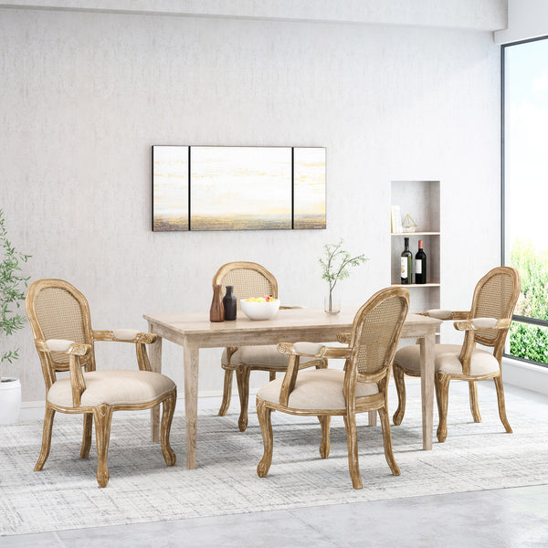 Gdf Studio Mariette French Country Wood And Cane Upholstered Dining Chair Set Of 4