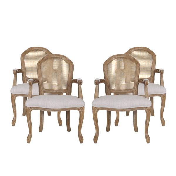 gdf studio Mariette French Country Wood and Cane Upholstered Dining Chair Set of 4