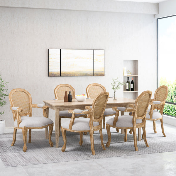 Gdf Studio Mariette French Country Wood And Cane Upholstered Dining Chair Set Of 6