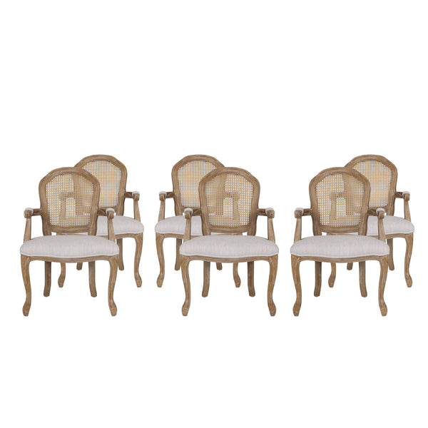 gdf studio Mariette French Country Wood and Cane Upholstered Dining Chair Set of 6