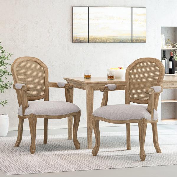 gdf studio Mariette French Country Wood and Cane Upholstered Dining Chair Set of 2