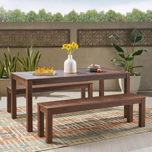 Gdf Studio Marin Rustic Outdoor Slat Dark Brown Acacia Wood Picnic Set