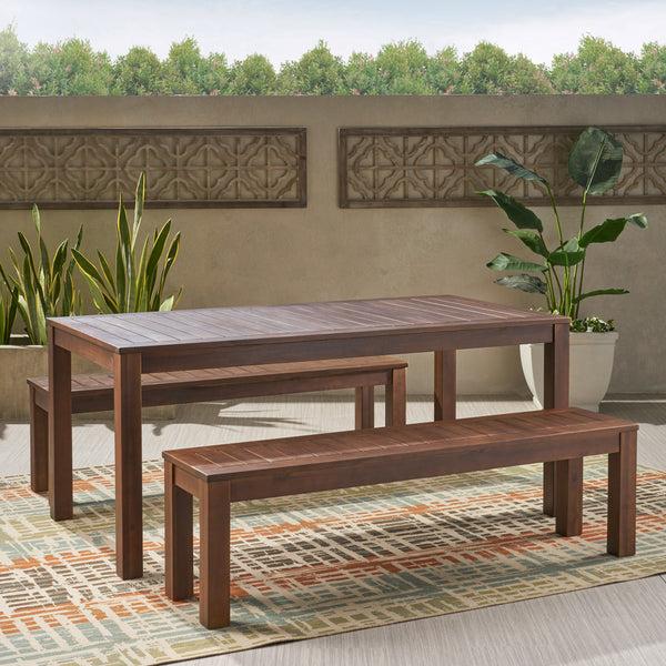 Gdf Studio Marin Rustic Outdoor Slat Dark Brown Acacia Wood Picnic Set