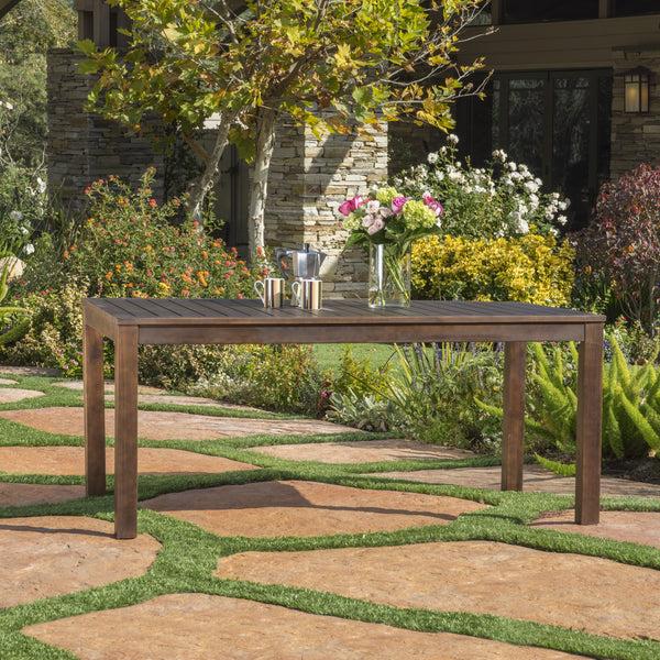 Gdf Studio Marin Rustic Outdoor Slatted Dark Brown Acacia Wood Dining Table