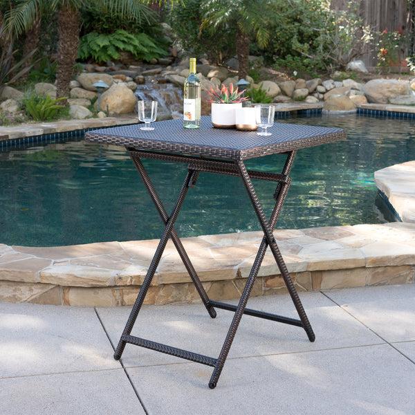 Gdf Studio Marinelli Outdoor Folding Multi-Brown Wicker Square Bar Table