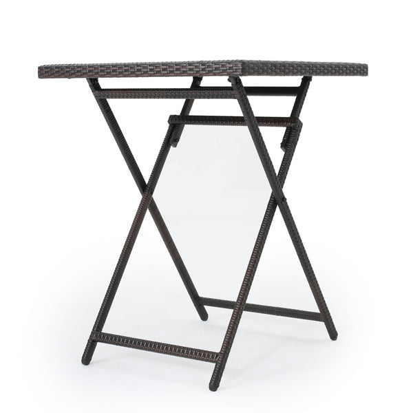 gdf studio Marinelli Outdoor Folding Multi-Brown Wicker Square Bar Table