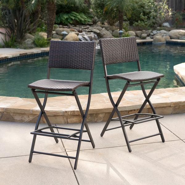 Gdf Studio Marinelli Outdoor Multibrown Wicker 28-Inch Barstools (Set Of 2)