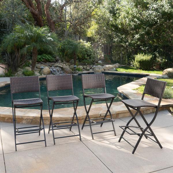 Gdf Studio Marinelli Outdoor Multibrown Wicker 28-Inch Barstools (Set Of 4)
