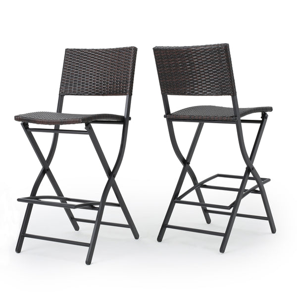 gdf studio Marinelli Outdoor Multibrown Wicker 28-Inch Barstools (Set of 2)