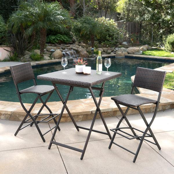 Gdf Studio Marinelli Outdoor Multibrown Wicker 3 Piece Bar Set