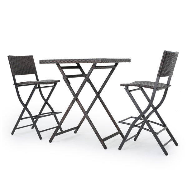 gdf studio Marinelli Outdoor Multibrown Wicker 3 Piece Bar Set